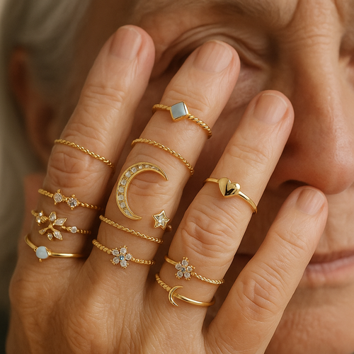 10 - lot bohèmes argent et or plaquées bagues