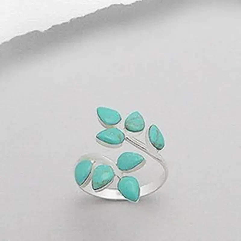 Ajustable bague avec turquoise Leaves